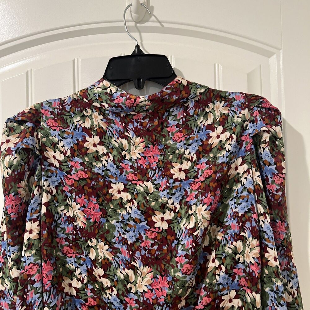 Zara Floral Button Up V-Neck Top Bohemian Feminine Flirty Cottage Ruffle Size L - Picture 7 of 8